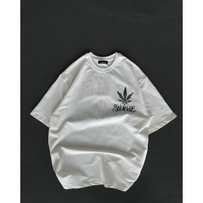 Kadın Baskılı T-Shirt Kısa Kol Bisiklet Yaka Oversize Rahat Kalıp Günlük Tişört   - Beyaz