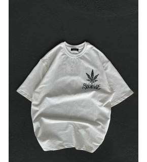 Kadın Baskılı T-Shirt Kısa Kol Bisiklet Yaka Oversize Rahat Kalıp Günlük Tişört   - Beyaz