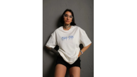 kadın Bisiklet Yaka Baskılı Oversize Kısa kol T-Shirt - Beyaz kadın Bisiklet Yaka Baskılı Oversize Kısa kol T-Shirt - Beyaz