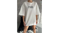 kadın Bisiklet Yaka Baskılı Oversize Kısa kol T-Shirt - Beyaz kadın Bisiklet Yaka Baskılı Oversize Kısa kol T-Shirt - Beyaz