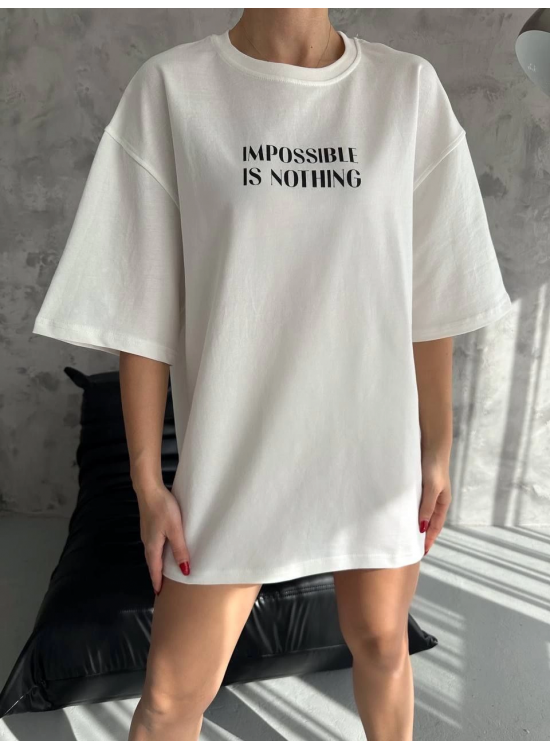 kadın Bisiklet Yaka Baskılı Oversize Kısa kol T-Shirt - Beyaz kadın Bisiklet Yaka Baskılı Oversize Kısa kol T-Shirt - Beyaz
