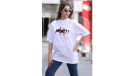 Kadın Baskılı T-Shirt Kısa Kol Bisiklet Yaka Oversize Rahat Kalıp Günlük Tişört - Beyaz Kadın Baskılı T-Shirt Kısa Kol Bisiklet Yaka Oversize Rahat Kalıp Günlük Tişört - Beyaz
