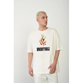 Erkek Baskılı T-Shirt Kısa Kol Bisiklet Yaka Regular Fit Rahat Kalıp Günlük Tişört - Beyaz