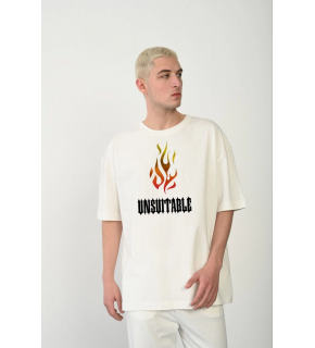 Erkek Baskılı T-Shirt Kısa Kol Bisiklet Yaka Regular Fit Rahat Kalıp Günlük Tişört - Beyaz