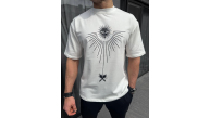Erkek Kısa Kol Tişört Bisiklet Yaka GÜL Baskılı Oversize T-Shirt - Beyaz