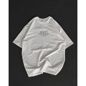 Kadın Baskılı T-Shirt Kısa Kol Bisiklet Yaka Oversize Rahat Kalıp Günlük Tişört   - Beyaz