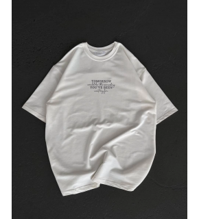 Kadın Baskılı T-Shirt Kısa Kol Bisiklet Yaka Oversize Rahat Kalıp Günlük Tişört   - Beyaz