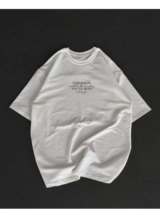 Kadın Baskılı T-Shirt Kısa Kol Bisiklet Yaka Oversize Rahat Kalıp Günlük Tişört - Beyaz Kadın Baskılı T-Shirt Kısa Kol Bisiklet Yaka Oversize Rahat Kalıp Günlük Tişört - Beyaz