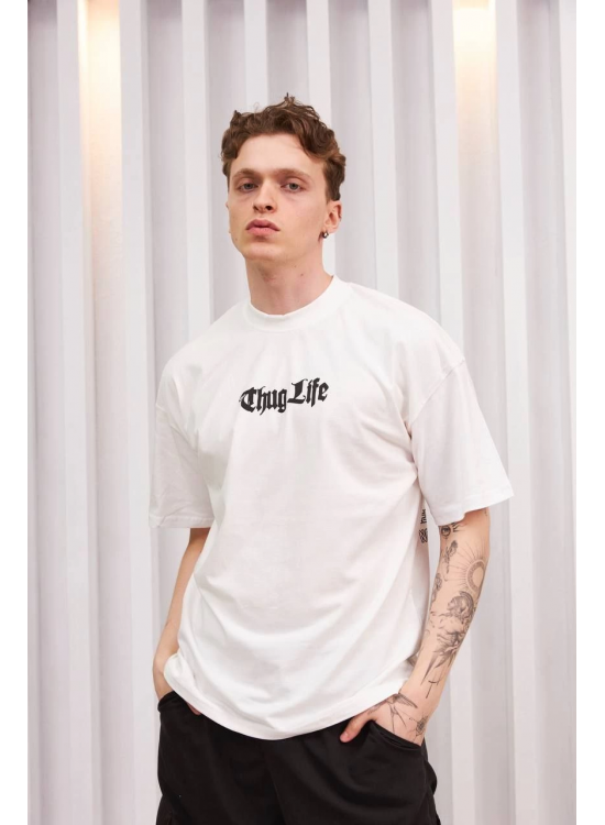 Erkek Kısa Kol Yazlık Tişört Bisiklet Yaka Baskılı Oversize T-Shirt - Beyaz Erkek Kısa Kol Yazlık Tişört Bisiklet Yaka Baskılı Oversize T-Shirt - Beyaz