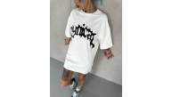 kadın Bisiklet Yaka Baskılı Oversize Kısa kol T-Shirt - Beyaz kadın Bisiklet Yaka Baskılı Oversize Kısa kol T-Shirt - Beyaz