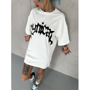 kadın Bisiklet Yaka Baskılı Oversize  Kısa kol T-Shirt - Beyaz