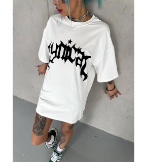 kadın Bisiklet Yaka Baskılı Oversize  Kısa kol T-Shirt - Beyaz
