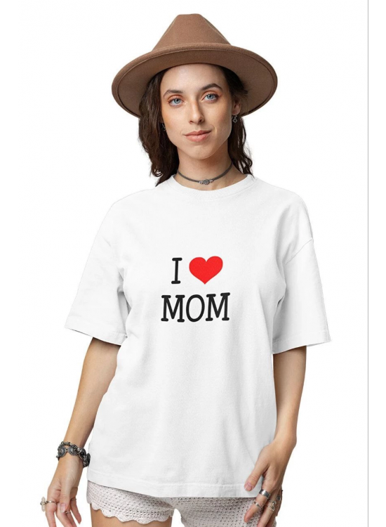 kadın Bisiklet Yaka Baskılı Oversize Kısa kol T-Shirt - Beyaz kadın Bisiklet Yaka Baskılı Oversize Kısa kol T-Shirt - Beyaz
