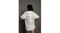 kadın Bisiklet Yaka Baskılı Oversize Kısa kol T-Shirt - Beyaz kadın Bisiklet Yaka Baskılı Oversize Kısa kol T-Shirt - Beyaz