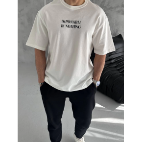 Erkek Bisiklet Yaka Baskılı Oversize  Kısa kol T-Shirt - Beyaz