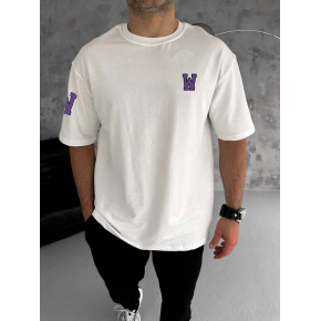 Erkek Kısa Kol Tişört Bisiklet Yaka W Wildone Baskılı T-Shirt - Beyaz