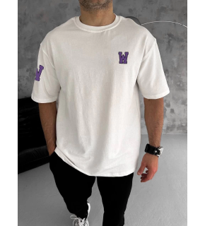 Erkek Kısa Kol Tişört Bisiklet Yaka W Wildone Baskılı T-Shirt - Beyaz