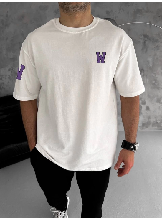 Erkek Kısa Kol Tişört Bisiklet Yaka W Wildone Baskılı T-Shirt - Beyaz Erkek Kısa Kol Tişört Bisiklet Yaka W Wildone Baskılı T-Shirt - Beyaz