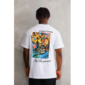 Erkek Bisiklet Yaka Baskılı Oversize T-Shirt - Beyaz