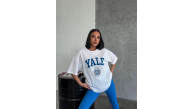 Kadın Kısa Kol Yazlık Tişört Bisiklet Yaka YALE Baskılı T-Shirt - Beyaz Kadın Kısa Kol Yazlık Tişört Bisiklet Yaka YALE Baskılı T-Shirt - Beyaz