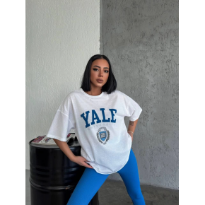 Kadın Kısa Kol Yazlık Tişört Bisiklet Yaka YALE Baskılı T-Shirt - Beyaz