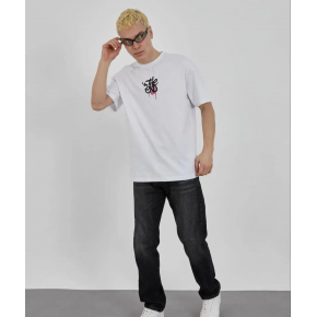 Erkek Kısa Kol Yazlık Tişört Bisiklet Yaka Baskılı Oversize T-Shirt - Beyaz