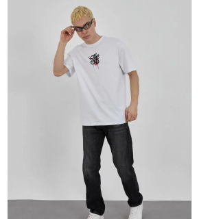 Erkek Kısa Kol Yazlık Tişört Bisiklet Yaka Baskılı Oversize T-Shirt - Beyaz