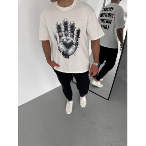 Erkek Baskılı T-Shirt Kısa Kol Bisiklet Yaka Regular Fit Rahat Kalıp Günlük Tişört - Beyaz