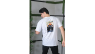 Erkek Kısa Kol Yazlık Tişört Bisiklet Yaka Baskılı Oversize T-Shirt - Beyaz