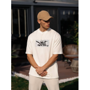 Erkek Kısa Kol Yazlık Tişört Bisiklet Yaka Baskılı Oversize T-Shirt - Beyaz