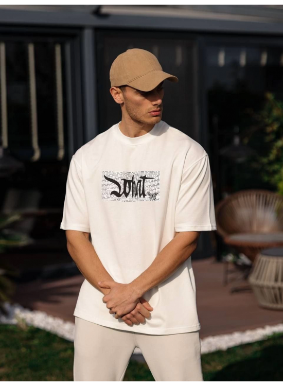 Erkek Kısa Kol Yazlık Tişört Bisiklet Yaka Baskılı Oversize T-Shirt - Beyaz Erkek Kısa Kol Yazlık Tişört Bisiklet Yaka Baskılı Oversize T-Shirt - Beyaz