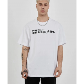 Erkek Kısa Kol Yazlık Tişört Bisiklet Yaka Baskılı Oversize T-Shirt - Beyaz