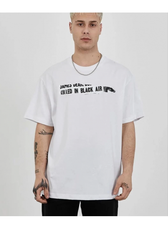 Erkek Kısa Kol Yazlık Tişört Bisiklet Yaka Baskılı Oversize T-Shirt - Beyaz Erkek Kısa Kol Yazlık Tişört Bisiklet Yaka Baskılı Oversize T-Shirt - Beyaz