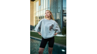 kadın Bisiklet Yaka Baskılı Kısa kol Oversize T-Shirt - Boyalı Gri kadın Bisiklet Yaka Baskılı Kısa kol Oversize T-Shirt - Boyalı Gri
