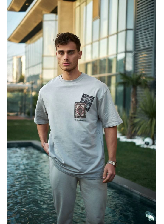 Erkek Kısa Kol Yazlık Tişört Bisiklet Yaka Baskılı Oversize T-Shirt - Boyalı Gri Erkek Kısa Kol Yazlık Tişört Bisiklet Yaka Baskılı Oversize T-Shirt - Boyalı Gri