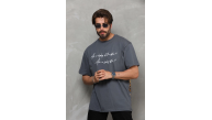 Erkek Kısa Kol Yazlık Tişört Bisiklet Yaka Baskılı Oversize T-Shirt - Füme Erkek Kısa Kol Yazlık Tişört Bisiklet Yaka Baskılı Oversize T-Shirt - Füme