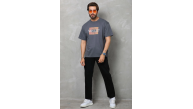 Erkek Baskılı T-Shirt Kısa Kol Bisiklet Yaka Regular Fit Rahat Kalıp Tişört -  Füme