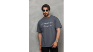 Erkek Kısa Kol Yazlık Tişört Bisiklet Yaka Baskılı Oversize T-Shirt - Füme Erkek Kısa Kol Yazlık Tişört Bisiklet Yaka Baskılı Oversize T-Shirt - Füme