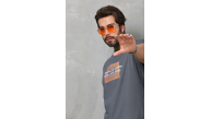 Erkek Baskılı T-Shirt Kısa Kol Bisiklet Yaka Regular Fit Rahat Kalıp Tişört -  Füme