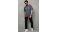 Erkek Kısa Kol Yazlık Tişört Bisiklet Yaka Baskılı Oversize T-Shirt - Füme Erkek Kısa Kol Yazlık Tişört Bisiklet Yaka Baskılı Oversize T-Shirt - Füme