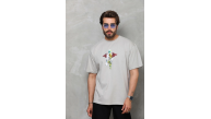 Erkek Baskılı T-Shirt Kısa Kol Bisiklet Yaka Regular Fit Rahat Kalıp Tişört -  Gri