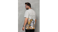 Erkek Kısa Kol Yazlık Tişört Bisiklet Yaka Baskılı Oversize T-Shirt - Gri