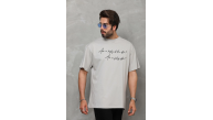 Erkek Kısa Kol Yazlık Tişört Bisiklet Yaka Baskılı Oversize T-Shirt - Gri