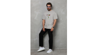 Erkek Baskılı T-Shirt Kısa Kol Bisiklet Yaka Regular Fit Rahat Kalıp Tişört -  Gri