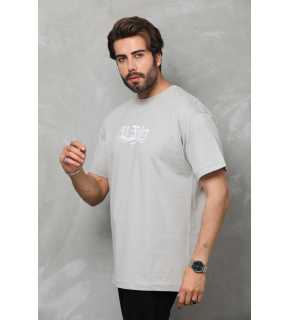 Erkek Kısa Kol Yazlık Tişört Bisiklet Yaka Baskılı Oversize T-Shirt - Gri