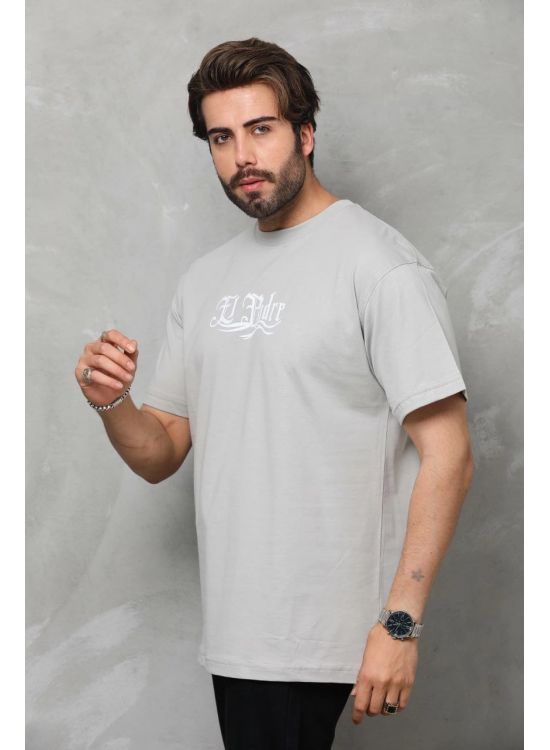 Erkek Kısa Kol Yazlık Tişört Bisiklet Yaka Baskılı Oversize T-Shirt - Gri Erkek Kısa Kol Yazlık Tişört Bisiklet Yaka Baskılı Oversize T-Shirt - Gri