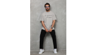 Erkek Kısa Kol Yazlık Tişört Bisiklet Yaka Baskılı Oversize T-Shirt - Gri