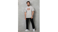 Erkek Baskılı T-Shirt Kısa Kol Bisiklet Yaka Regular Fit Rahat Kalıp Tişört -  Gri