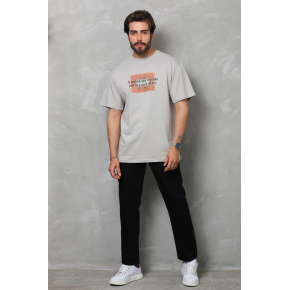 Erkek Baskılı T-Shirt Kısa Kol Bisiklet Yaka Regular Fit Rahat Kalıp Tişört -  Gri