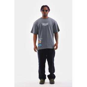 Erkek Tişort  Bisiklet Yaka Baskılı Oversize T-Shirt - Gri